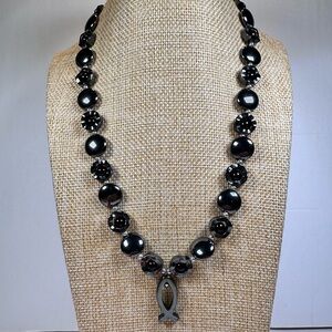Hematite necklace with fish pendant